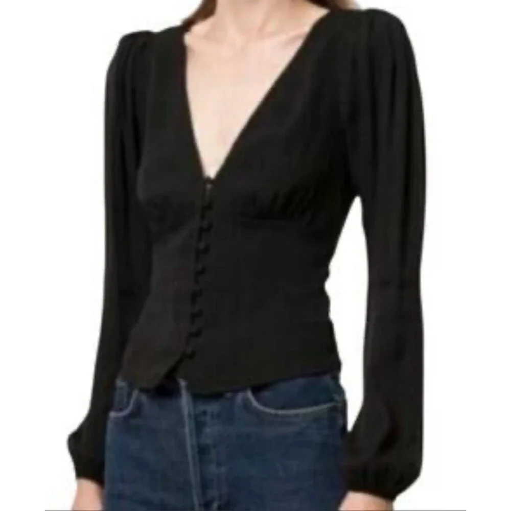 Reformation Long Sleeve Blouse Retro Button Front Classic French Model Chic XS